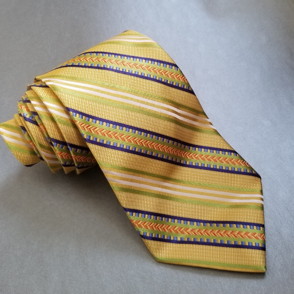 Kuhlman Silk Tie Yellow Blue Striped Embossed